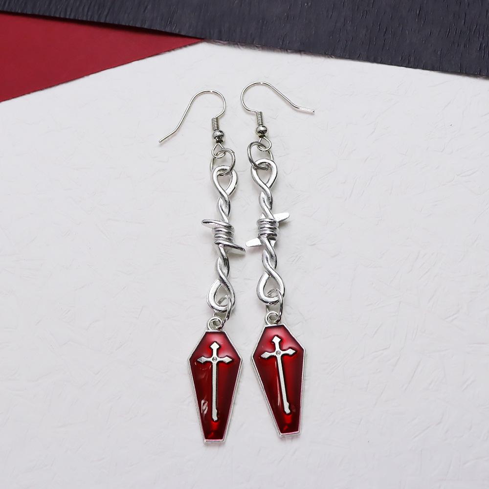 European & American Gothic Halloween Earrings: Coffin, Bat, Vampire, Cross Designs