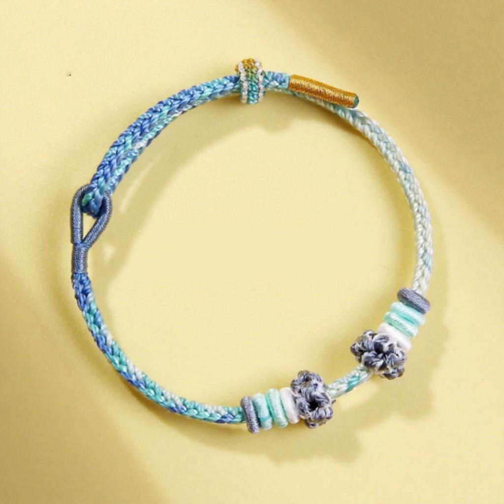 Gradient Color Peach Blossom Knot Bracelet Handmade Braided Adjustable Inspirational Good Luck and Wealth Bracelet