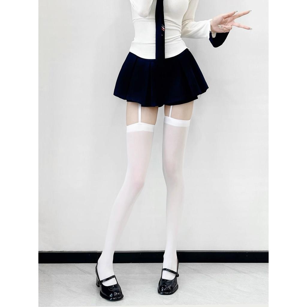 Velvet JK Pantyhose Sexy Long Socks Pure Desire White Silk Subculture Summer Thin Strap One Piece Knee Socks