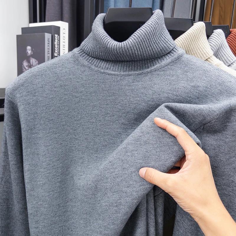 Autumn Mens Knitted Turtleneck Sweater Slim Fit Long Sleeve Anti-pilling Pullover Solid Color Trend Men Streetwear