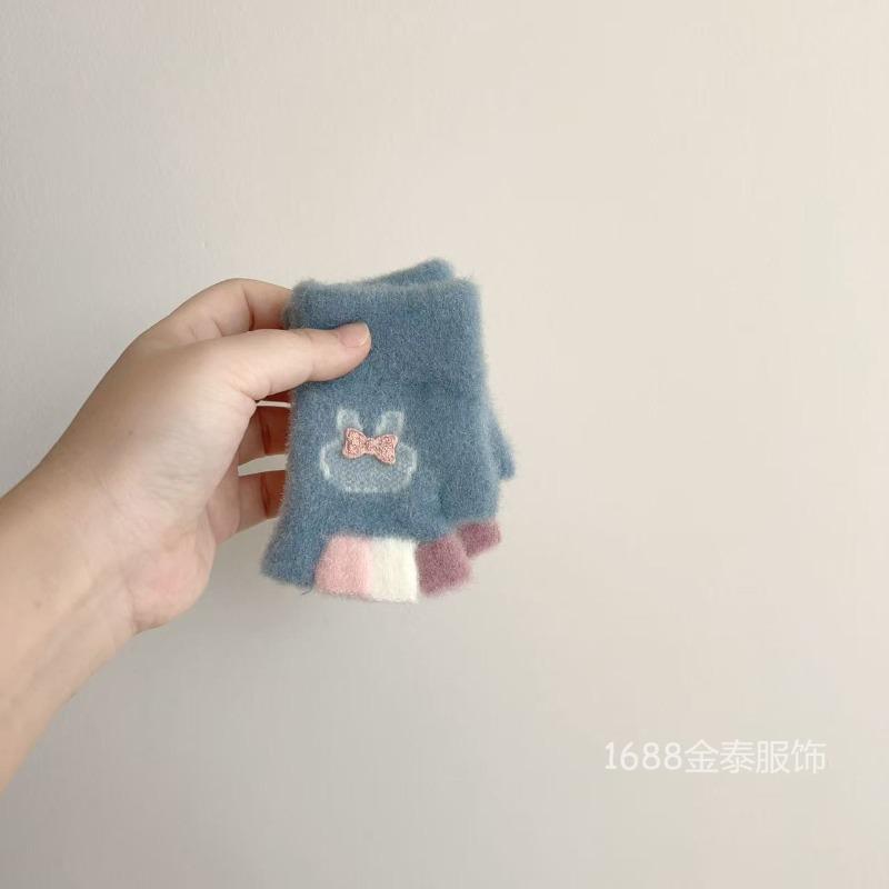 - Years old, baby sticky bow Mickey half finger autumn and winter cute baby gloves warm knitted gloves
