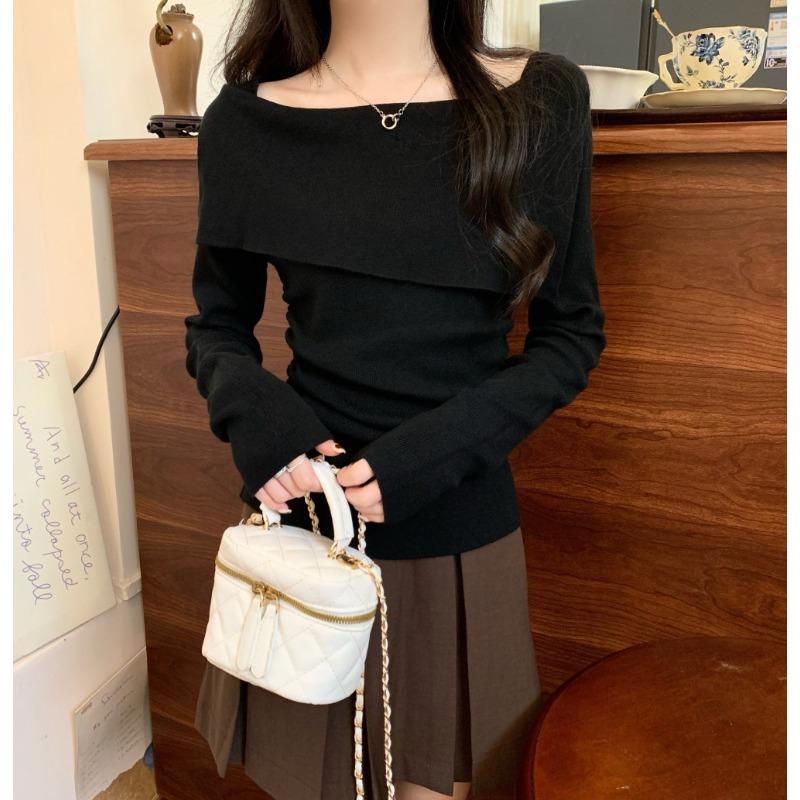 женский осенний трикотажный топ с диагональным лацканом на плече темпераментный базовый свитер с длинными рукавами One size fits all recommended 80-60kg 2800₽