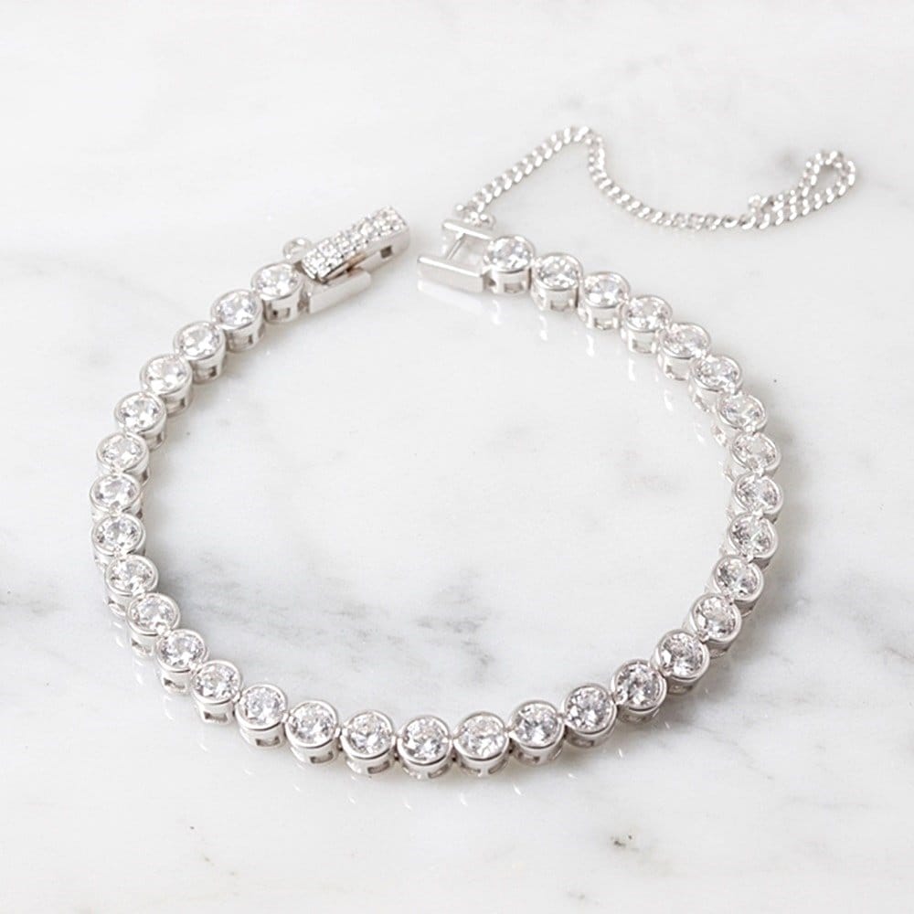 Round Tennis Circle Silver Bracelet 925 Silver Cubic Luxurious Men's and Women's Daily Sterling Silver Couple Friend