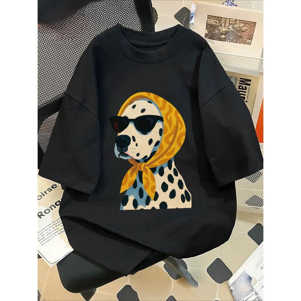 

2026 Summer Retro Womens Dalmatian Print TShirt Unisex Cotton and Breathable Short Sleeve Oversize Graphic T Shirts S