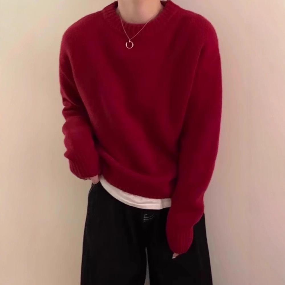 Women's Red Soft Knit Sweater - Autumn/Winter Pullover