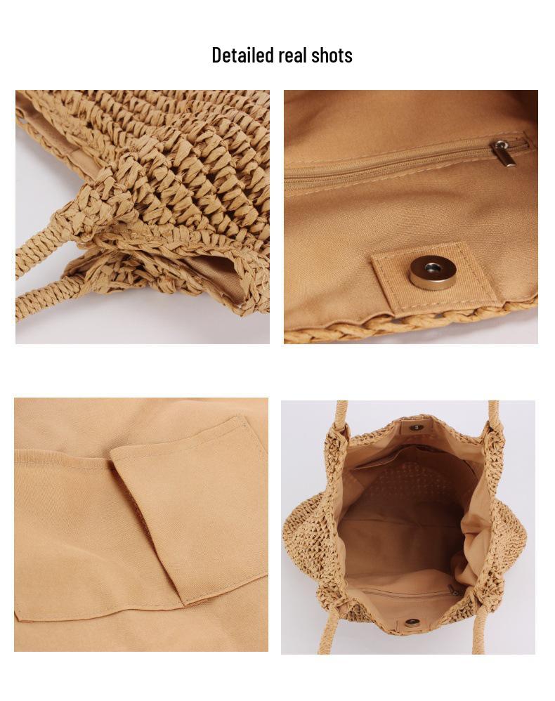 Letnia ręcznie robiona plisowana pleciona z papieru torba crossbody na ramię - damska torba o dużej pojemności