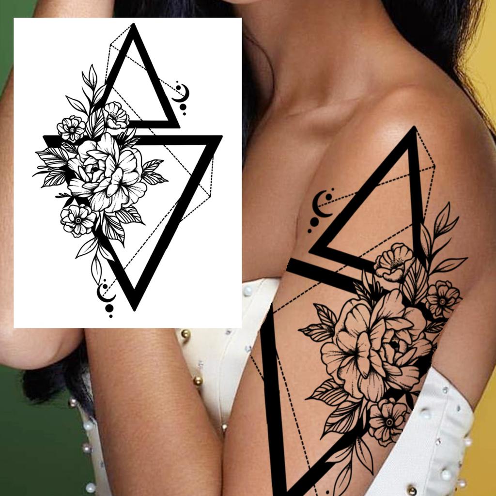 Sexy Tiger Flower Temporary Tattoo For Women Girl Skull Leopard Lion Tattoos Sticker Black Fake Tribal Animal Large Wasit Tattos