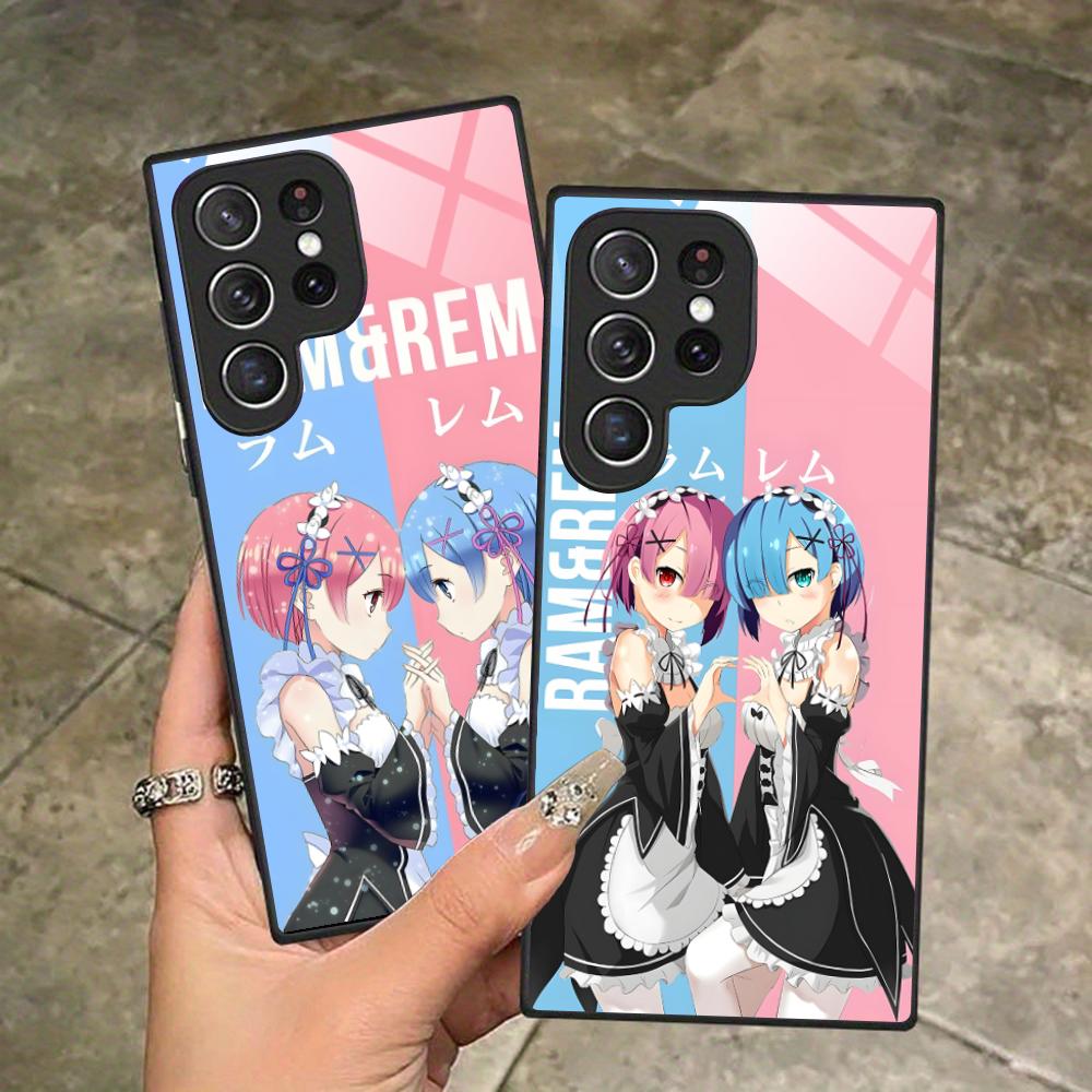 ReZero Rem Ram Glass Mobile Phone Case for Samsung Galaxy S26 S25 S24 S23 S22 S21 S20 Note20 Plus FE Ultra Colorful Cover