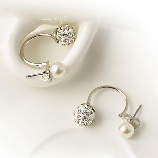 1Pair Ear Studs Faux Pearl Decor Jewelry Alloy Women Front Back Stud Earrings for Birthday Party