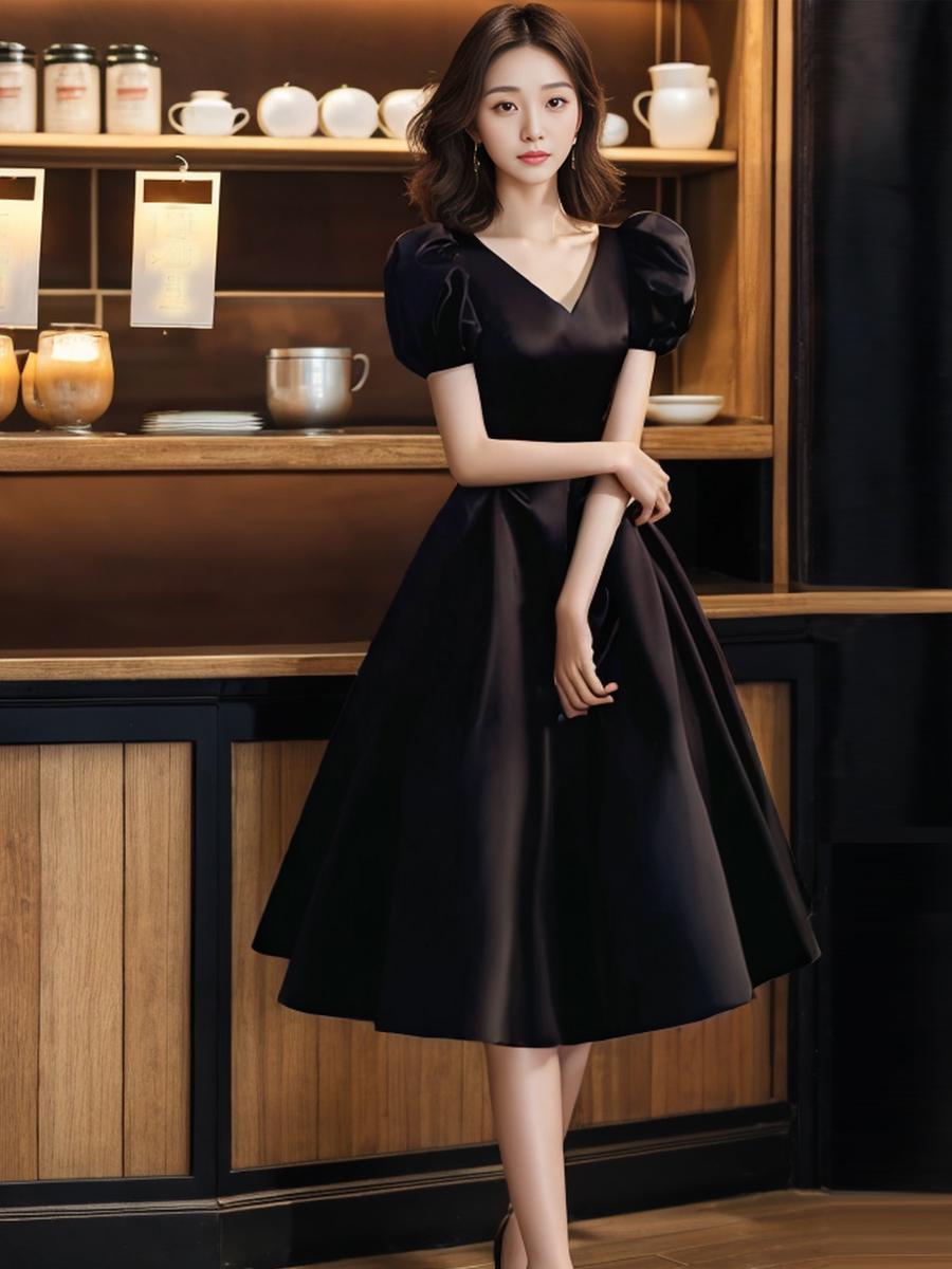 

В наличии: Роскошное черное атласное платье А-силуэта в стиле Хепберн для женщин XL