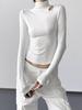 Women's Slim Fit Velvet Turtleneck Long Sleeve T-Shirt, Gray, 2025 Spring/Autumn/Winter Collection.