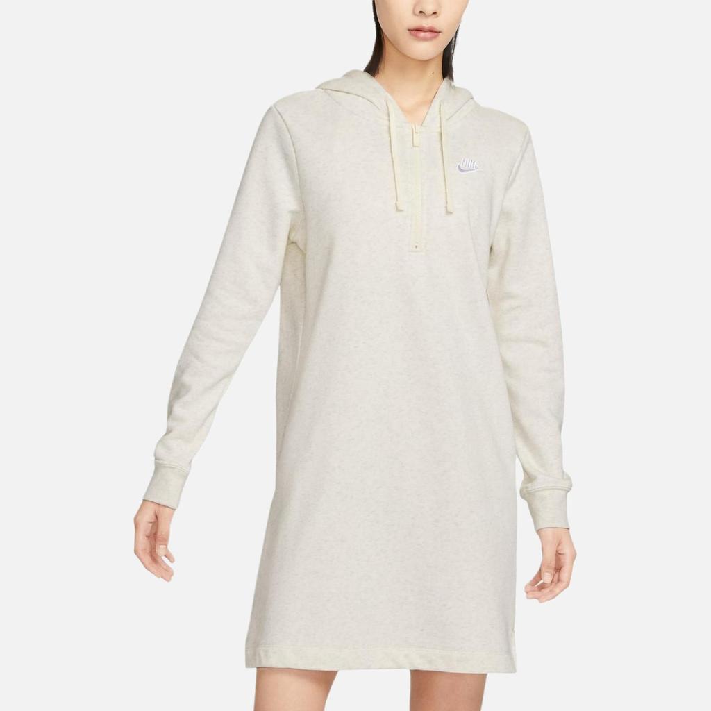 Nike Club Fleece Kapuzen-Freizeitkleid Uni Langarm Damenkleider Haferflockenweiß DQ6766-141