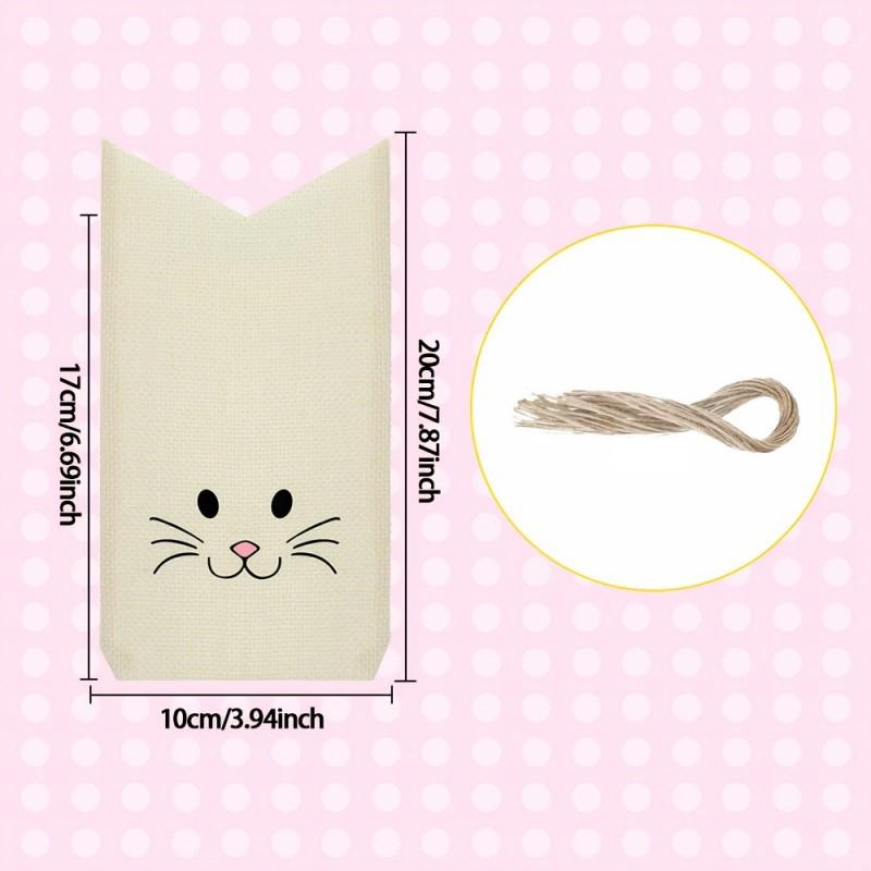 18PCS Easter Bunny Candy Gift Bags | Reusable Burlap Rabbit Bags with Twine, Perfect for Easter, Birthday