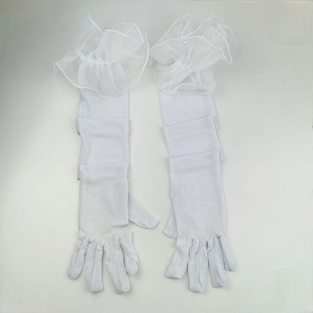 Elastic Women Long Mittens Wedding Dress Bridal Mesh Gloves Solid Lace Sleeves Gloves  Christmas