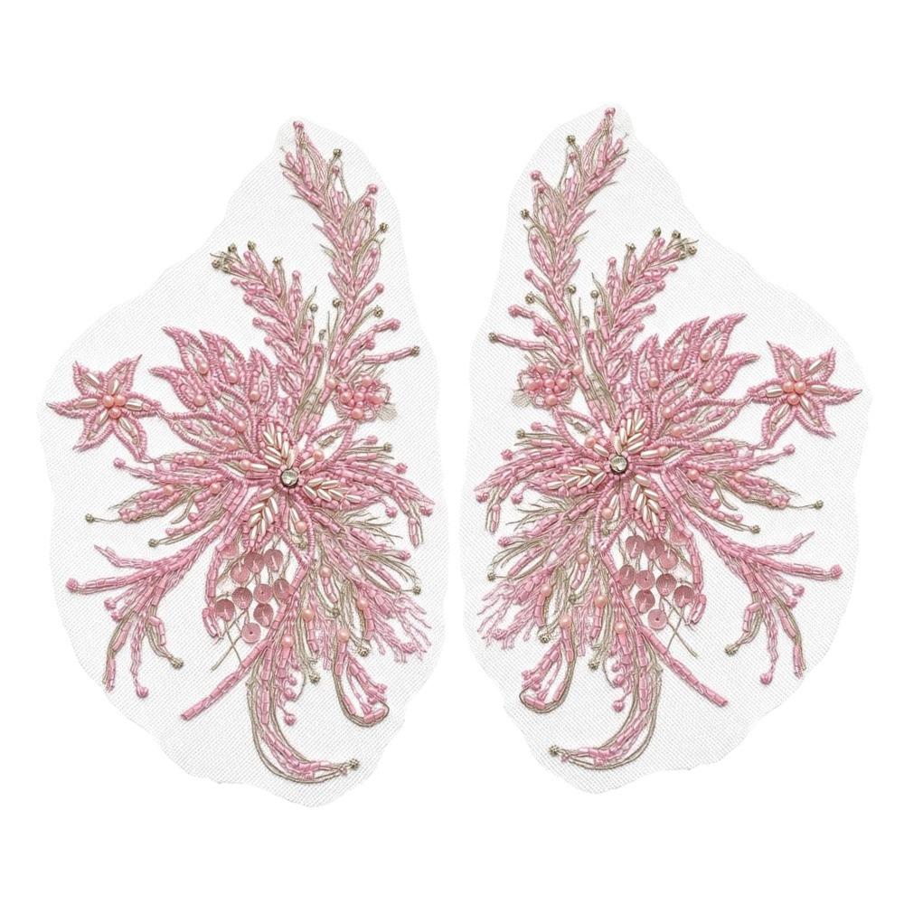 

2Pcs DIY Flowers Mesh Embroidery Patch Sewing Repair Colored Beading Colored Lace Flower Applique Lace Fabrics Applique розовый