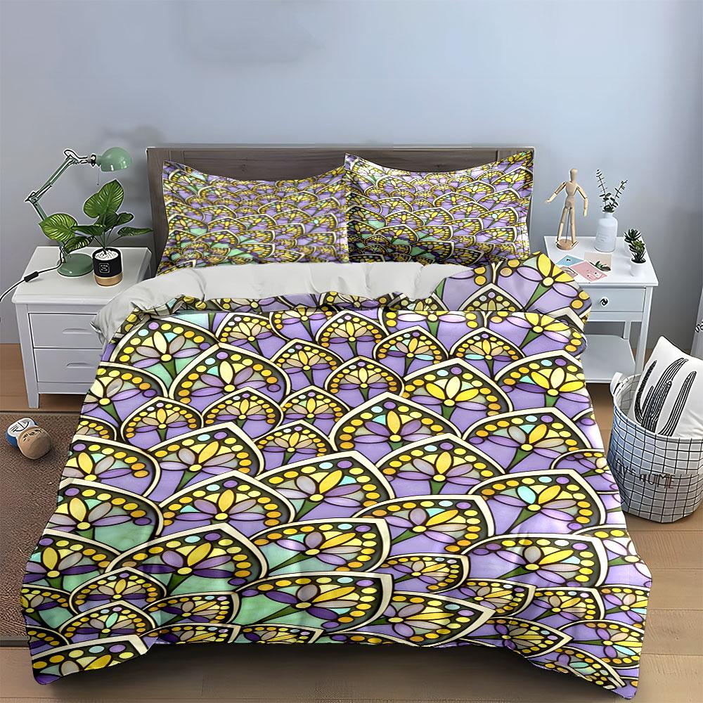 Stained-glass fan shapes. Bedding sets Duvet cover sets Duvet covers Pillowcases(1 * Duvet Cover 2 * Pillowcases without duvet insert)