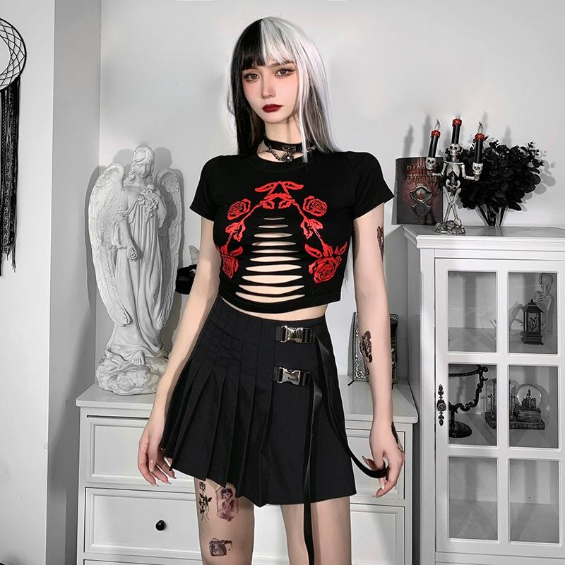 Buy Punk Metal Buckle Black Skirt Gothic High Waist Pleated
