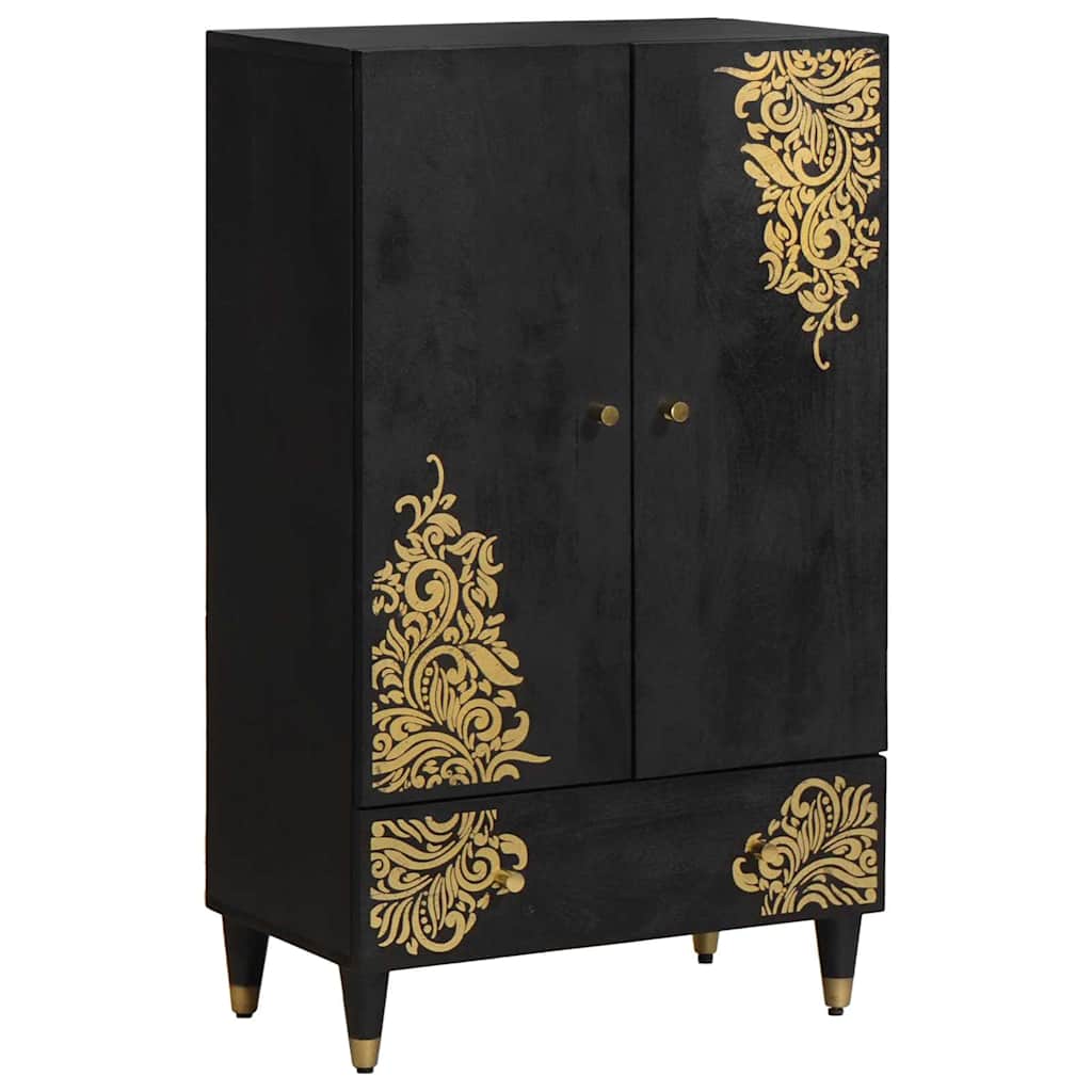 Highboard with Shelf Black 60 x 33 x 100 cm Solid Mango Wood