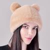 Damski sweter ze sztucznych włosów na jesień i zimę Uszy pandy Śliczna czapka z norek przypominających włosy