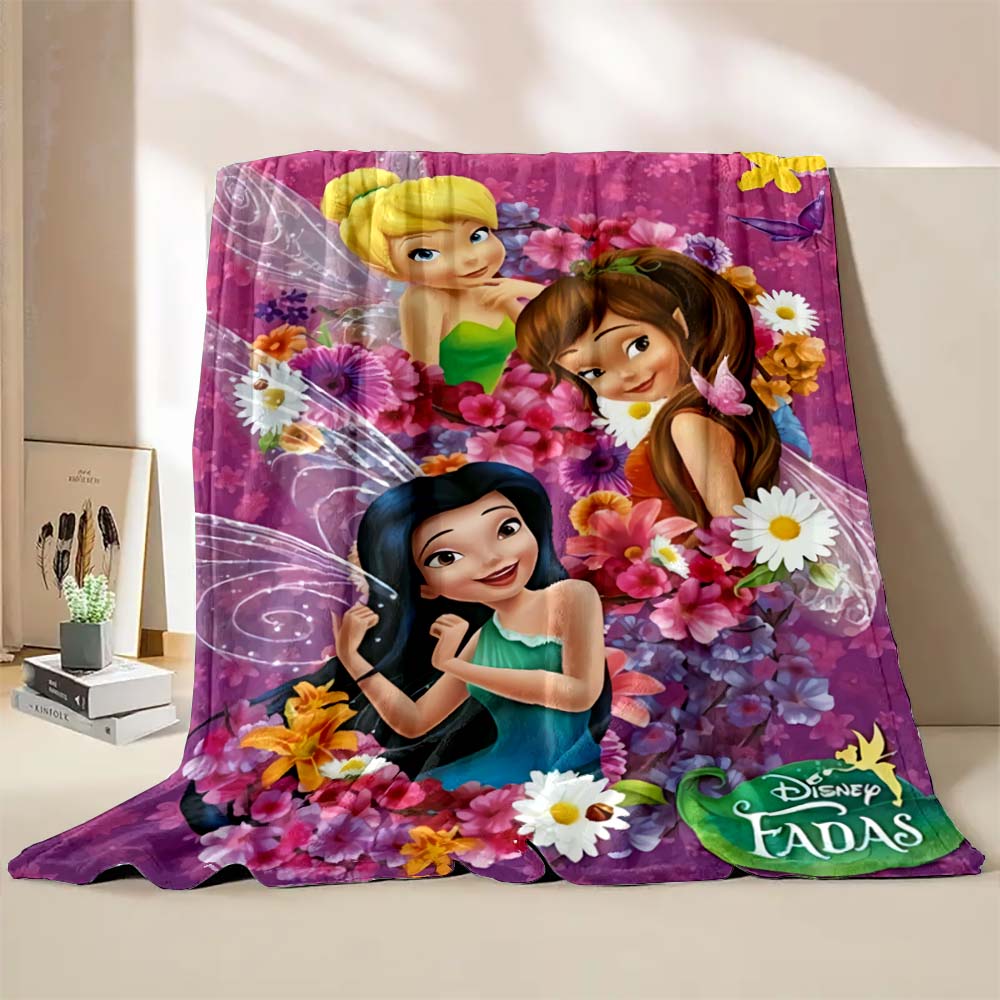 Multi-Style Tinker Bell Cartoon Print Blanket Super Warm Fluffy Bedroom Living Room Sofa Study Office Four Seasons Blanket Gift