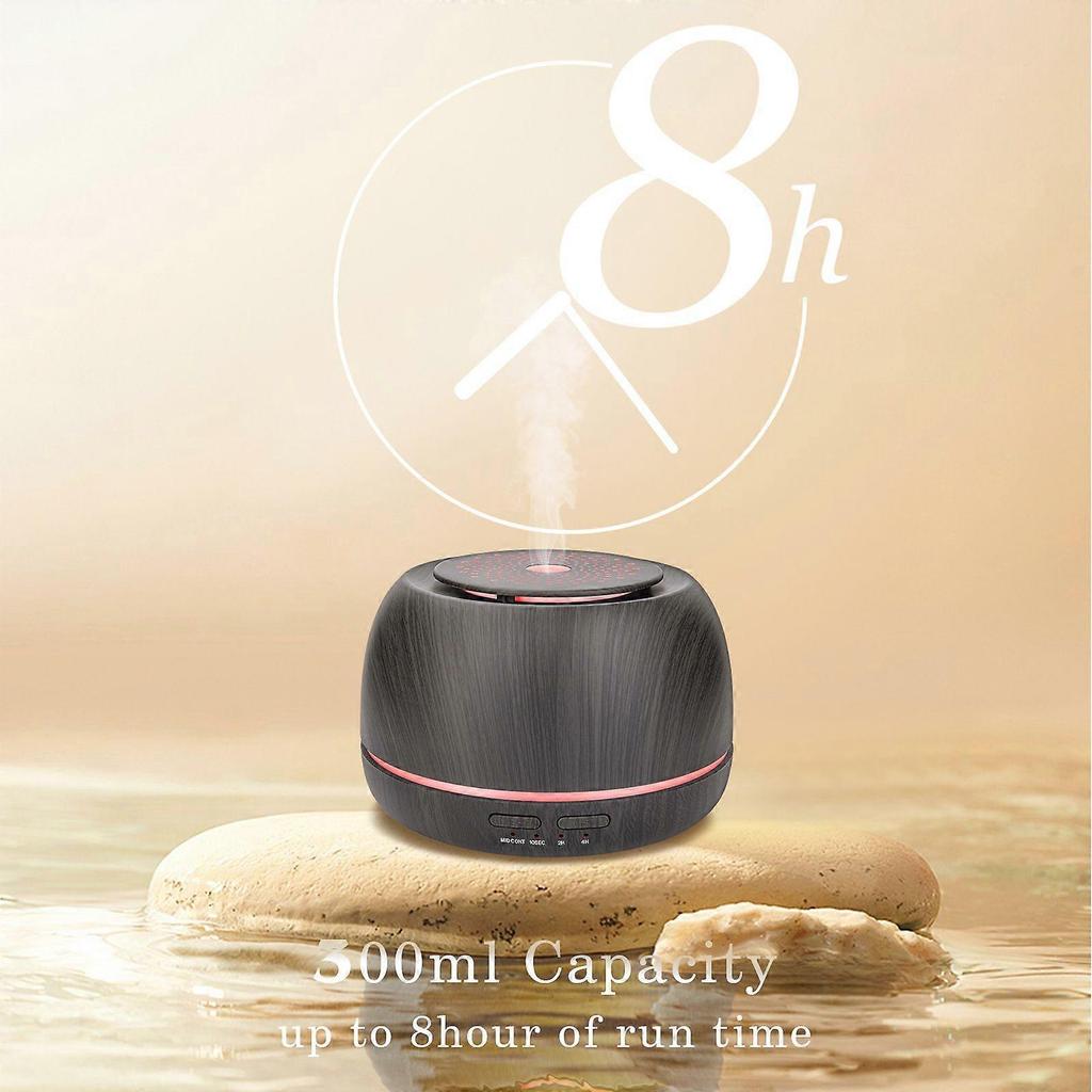 300ML Essential Oil Diffuser, 8 Hour Wood Grain Cold Mist Aromatherapy Diffuser with Remote Control, 7 Color Light Changes. Scented air humidifier for