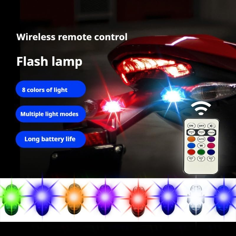 4PCS Wireless LED Strobe Lights with Remote Control, 8 Colors USB Charing Waterproof Anti-Collision Led Emergency Warning Lights for Car Motorcycle
