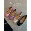 Sheepskin Version~ Round Head Bow Flat-bottomed Ballet Shoes for Women's New French Shallow Mouth One-pedal Mary Jane Shoes