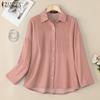 ZANZEA Women Turn Down Collar Loose Casual Long Sleeve Blouse