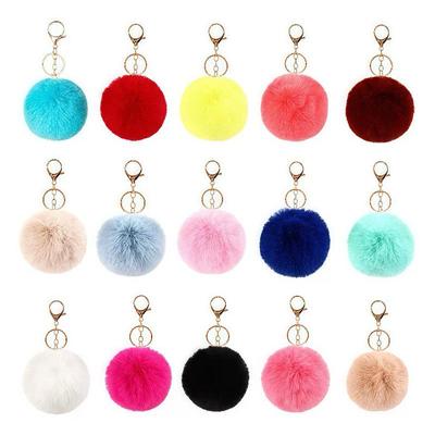 Portachiavi con Palla di Peluche Imitazione Pelliccia di Coniglio Rex 8cm - Ciondolo per Borsa e Accessorio di Abbigliamento