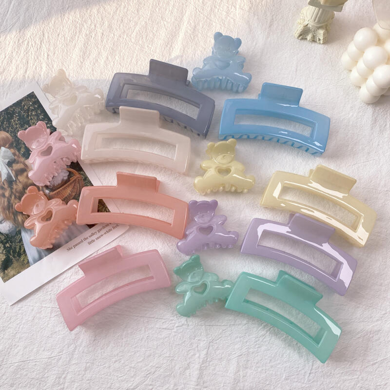 Jelly Glossy Marble Square Hair Clip Teddy Bear Hairpin 01 Jelly Teddy Blue