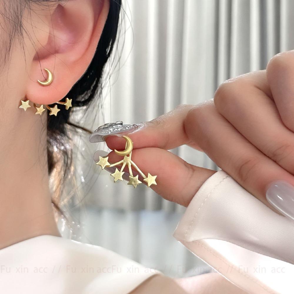 Sliver Moon Culminating Stars Earrings Gold Hanging Stars Ear Studs  Vacation