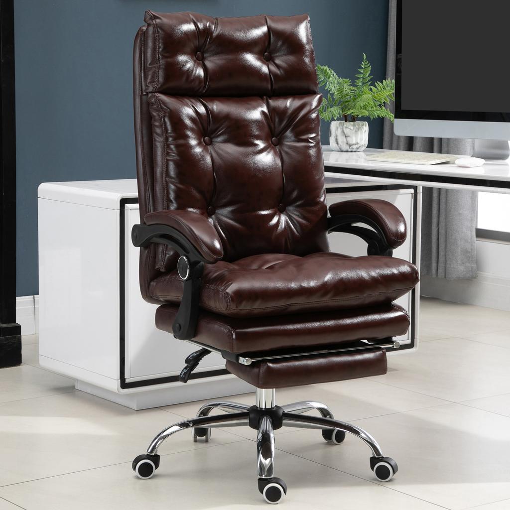 Office armchair ergonomic office chair with adjustable height reclining backrest retractable footrest brown