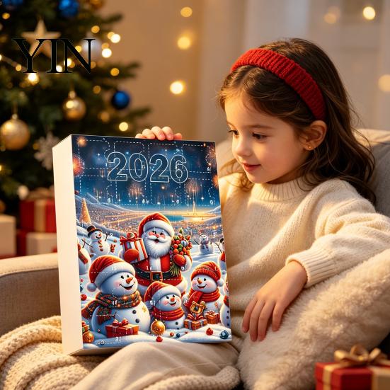 Christmas Advent Calendar 2026, Snowman 24 Day Countdown Box with Acrylic Hanging Holiday Pendants, Festive Tree Decor, Gift for Kids Girls