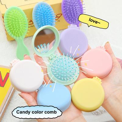 Air Cushion Comb Cute Candy Color Portable Folding Comb with Mirror Gentle Massage for Tangle-Free Hair