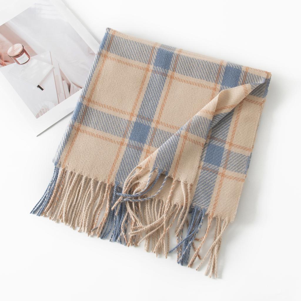 New Retro Maillard Scarf High End Versatile Plaid Thickened Shawl Winter Warm Student Tassel Scarf
