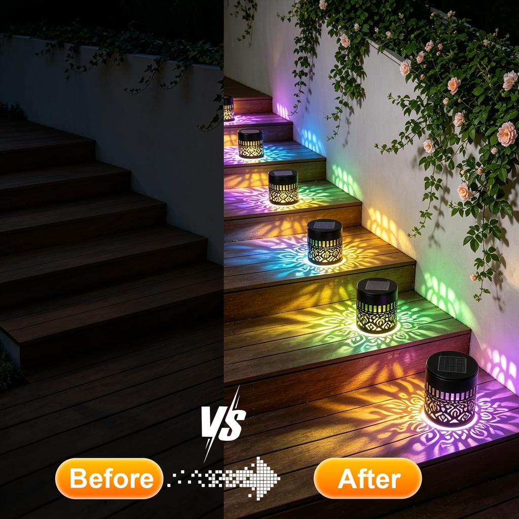 Solar Powered Decorative Lantern Set of 4 Mandala Pattern Outdoor Garden Lights with Metal Frame and Integrated Solar Panel for Pathway Patio Deck