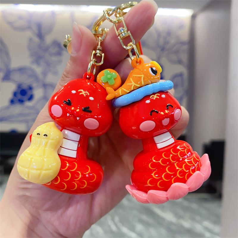 New Year's God of Wealth Hat, Snake Keychain, Female Cute Exquisite Trendy Doll Schoolbag, Keychain Pendant.