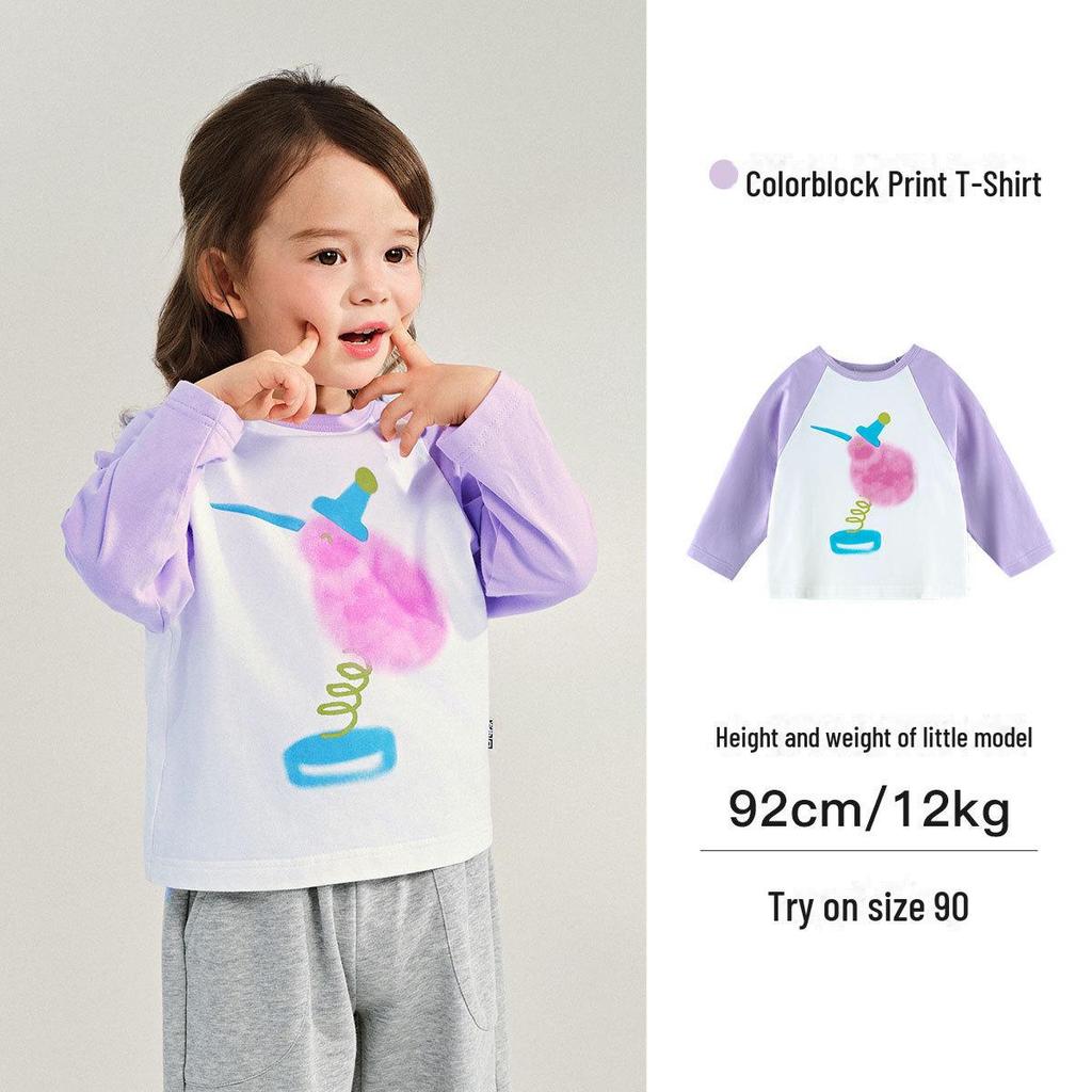 2025 Spring Kids' Round Neck Cute Long Sleeve Color Block T-Shirt