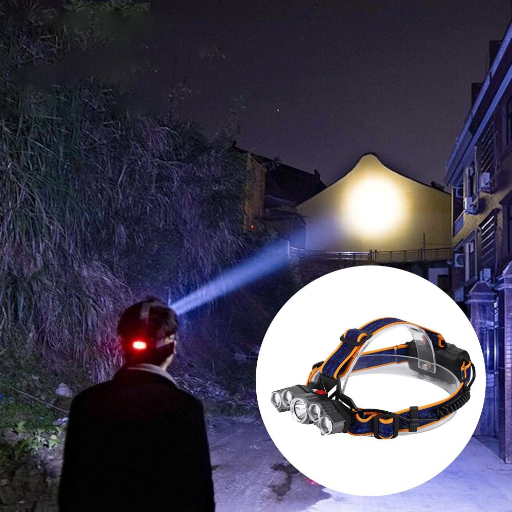 20000lm Outdoor Waterproof Five LEDs Head Lamp USB Charging Camping Running Fishing Headlight