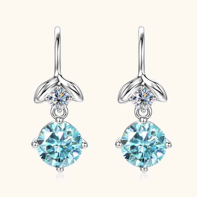 Silvere Glam Fashionable And Elegant Mermaid Princess Blue Tears Moissanite Ear Hook Personalized Design Earrings S925 Sterling Silver Earrings