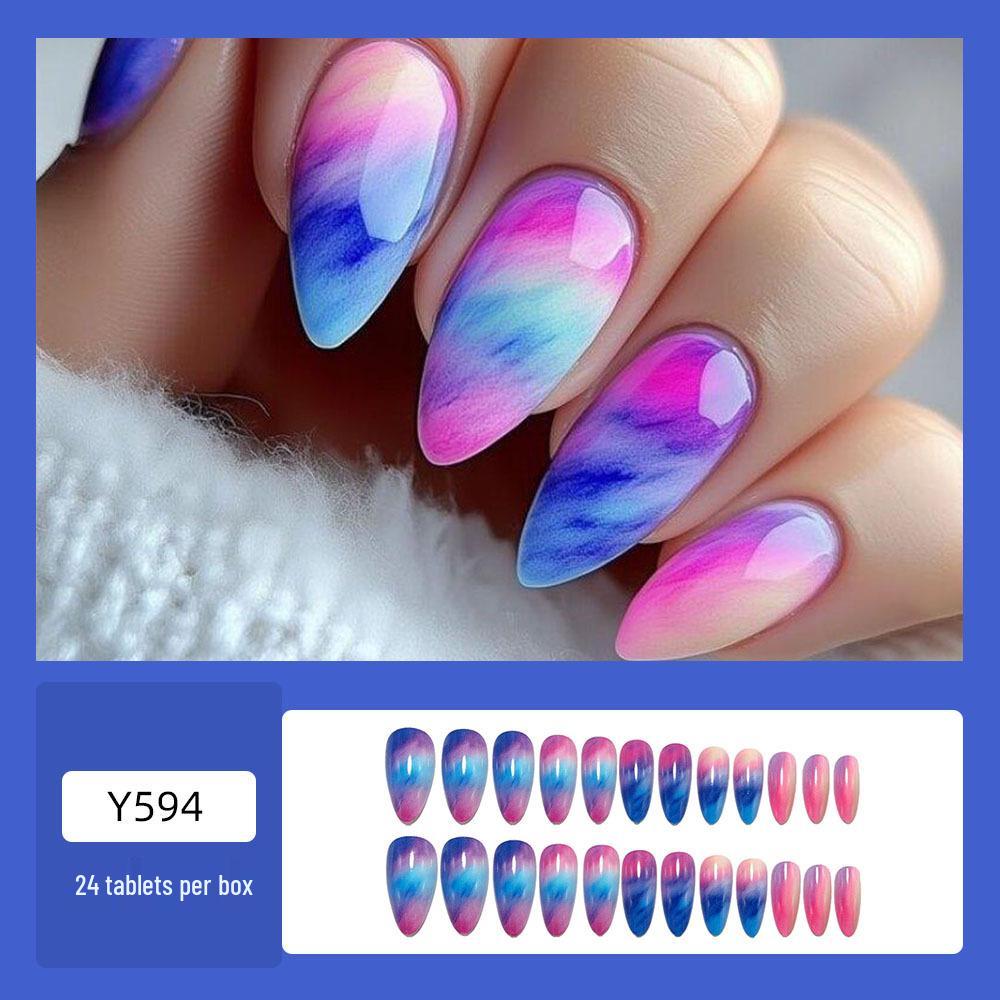 Colorful Gradient Fashionable Detachable Medium-Long Wearable Nail Art Fake Nails