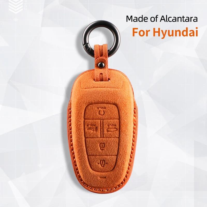 For Hyundai Tucson Nx4 Sonata Grandeur Santa Fe Solaris Sonata Alcantara Car Key Case Cover Keychain Shell