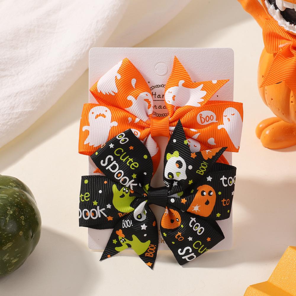 Popular Children'S Hair Accessories Set Accessories Halloween Ribbed Bow Hairpin Children'S Accessories 638