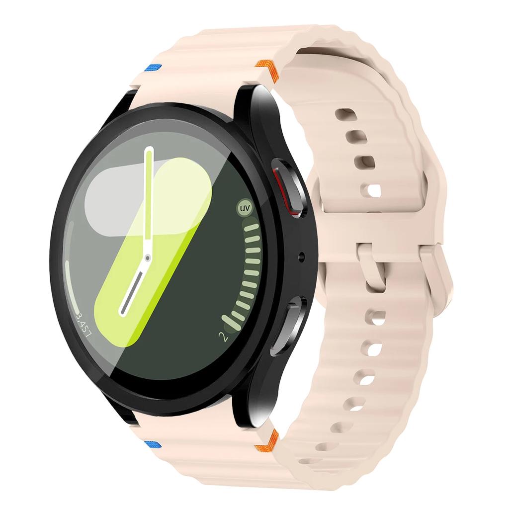 Boîtier+Bracelet pour Samsung Galaxy Watch7 40mm 44mm Bracelet en Silicone Bracelet Film de Protection d'Écran en Verre Trempé Coque Bumper en TPU