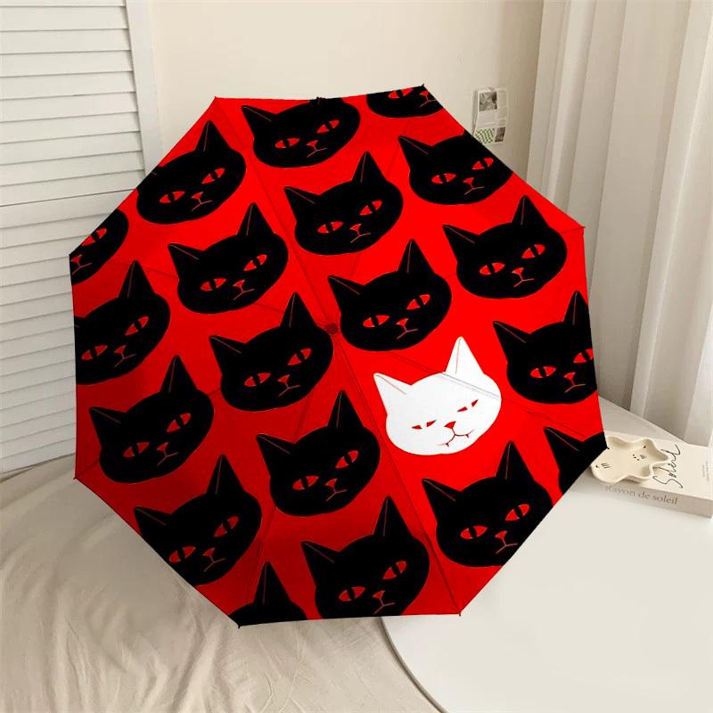 Уникальный белый кот среди черных кошек Зонт: Незаменимый спутник для приключений на природе с автоматическим открытием и закрытием, легкий и прочный для путешественников 137
