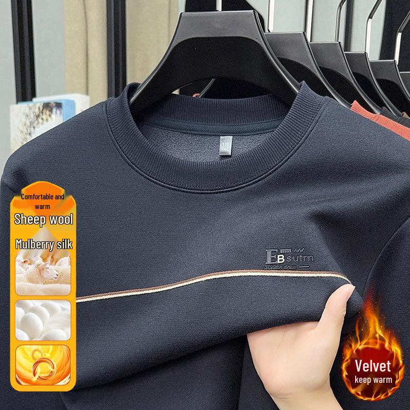 

Men s Fleece-Lined Round Neck Long Sleeve Warm Wool T-Shirt 4XL