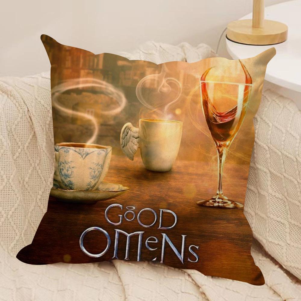 Tv GGood Omens Cushion Cover Silky Short Plush DoubleSided Printed Pillow Case for Sofa All Seasons Home Decor Gift