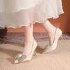 Fashion Temperament High Heels Women's Autumn New Pointed Toe Shallow Mouth Shiny Rhinestone Bow Stiletto Single Shoes