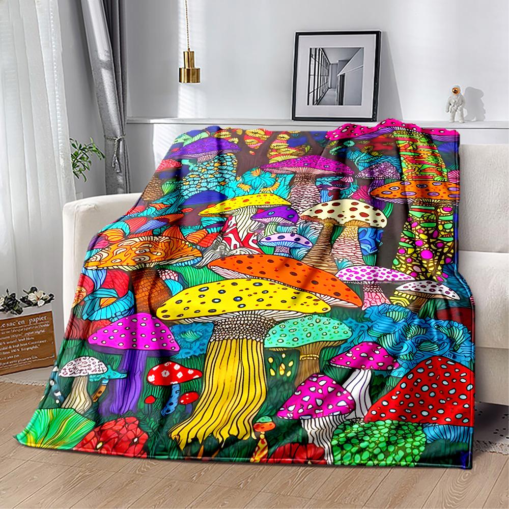 1pc Psychedelic Mushroom Garden blanket Soft and Warm for Sofa Office Camping Travel Livingroom Great Gift for Friends and Family Comfortable