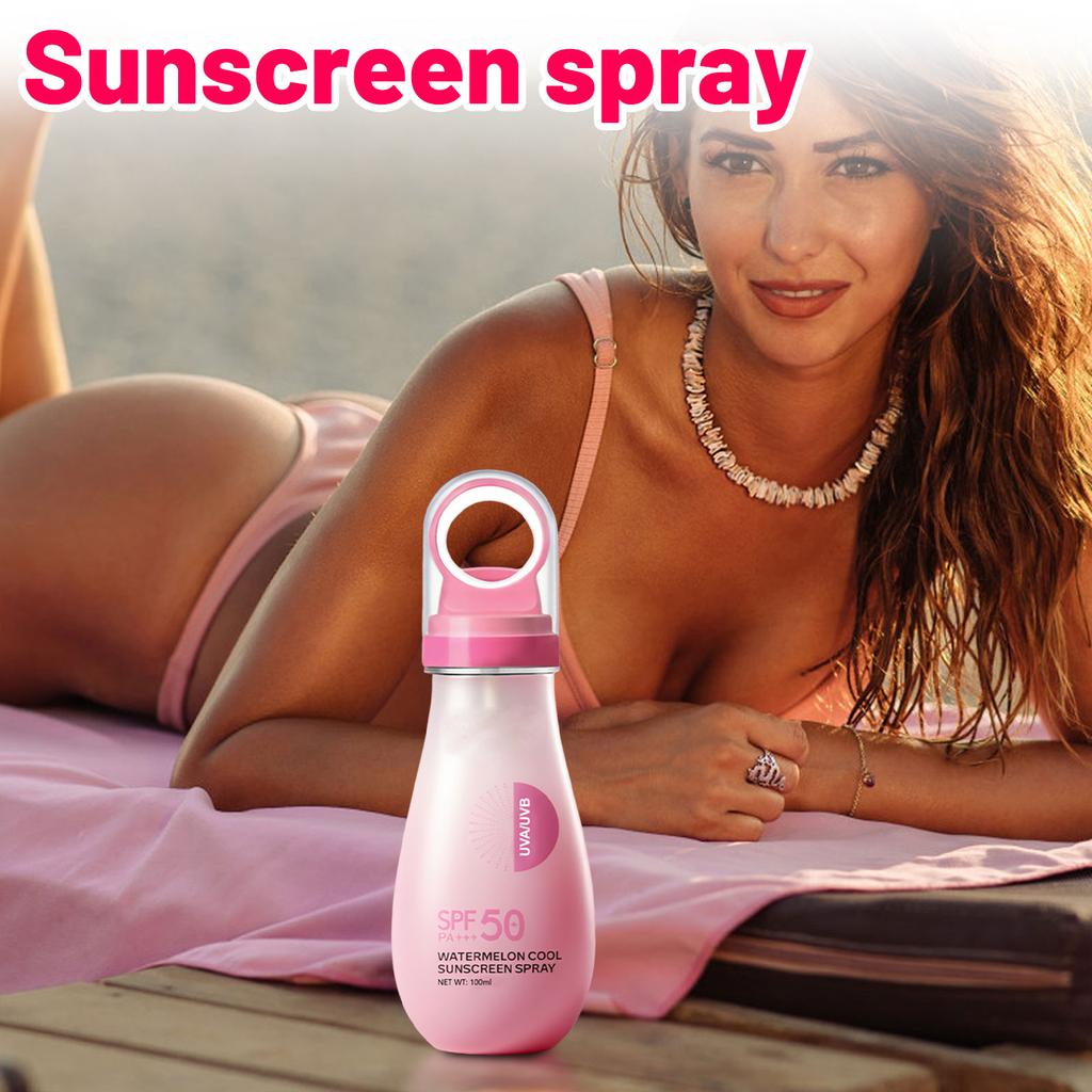 Wassermelonen-Sonnenspray mit hohem UV-Schutz, kleiner Öffnung, wasserfest, schweißresistent, erfrischend und ölkontrollierend 100ml